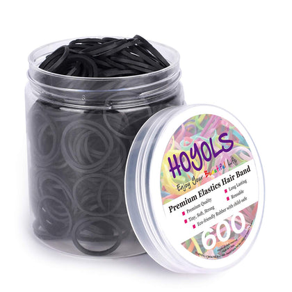 Élastiques à cheveux HOYOLS noirs dans un conteneur transparent