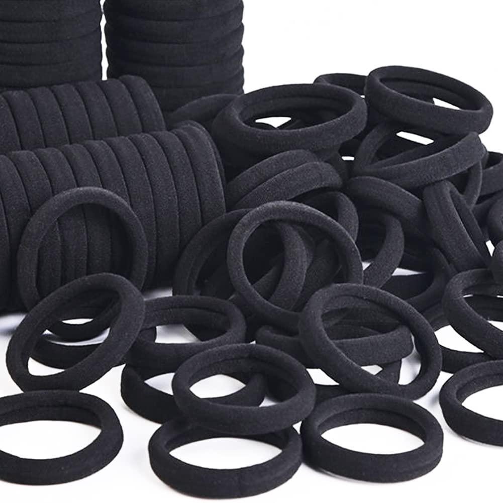 Élastiques à cheveux J-MEE 100PCS en coton noir, vue avant