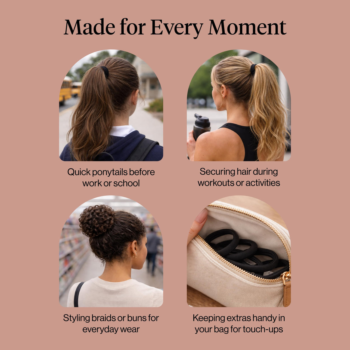 Élastiques à cheveux Kitsch en nylon noir