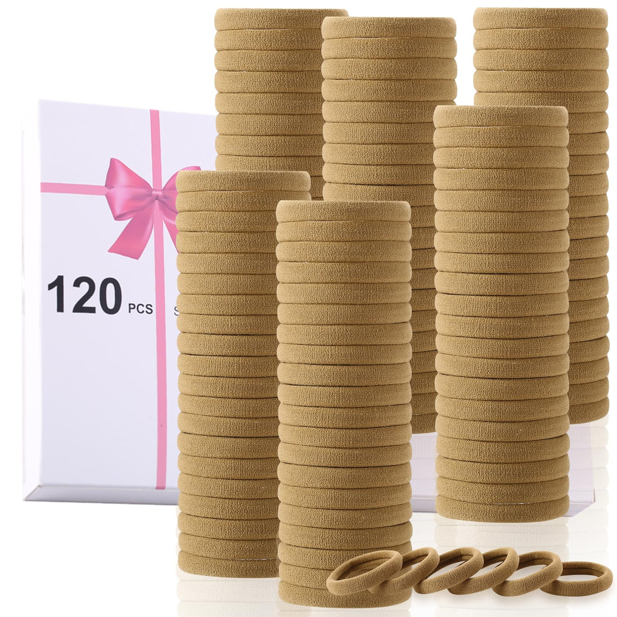 Élastiques à cheveux LuSeren 120 pcs marron clair, présentation avant