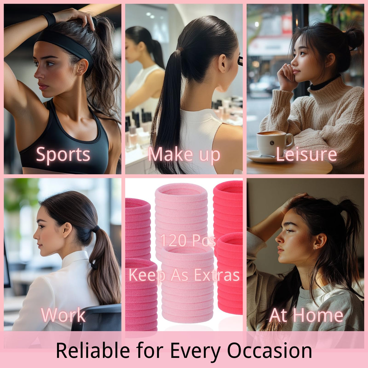 Élastiques à cheveux LuSeren sur une table, couleur rose