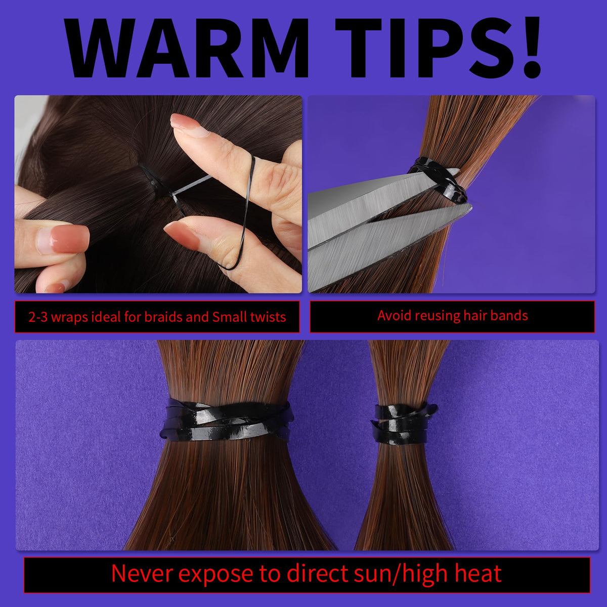 Élastiques à cheveux noirs Teenitor utilisés pour une tresse