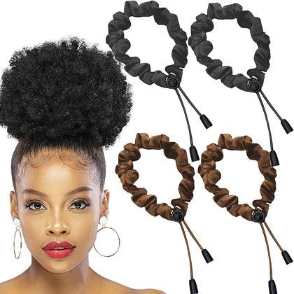 Élastiques à cheveux satinés Bswox en noir et marron, vue de face