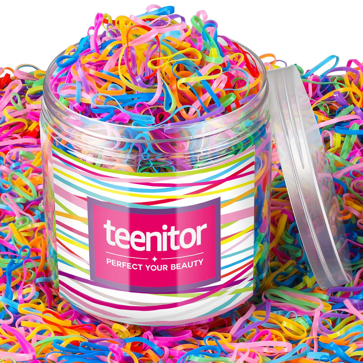 Élastiques à cheveux Teenitor multicolores, vue de face