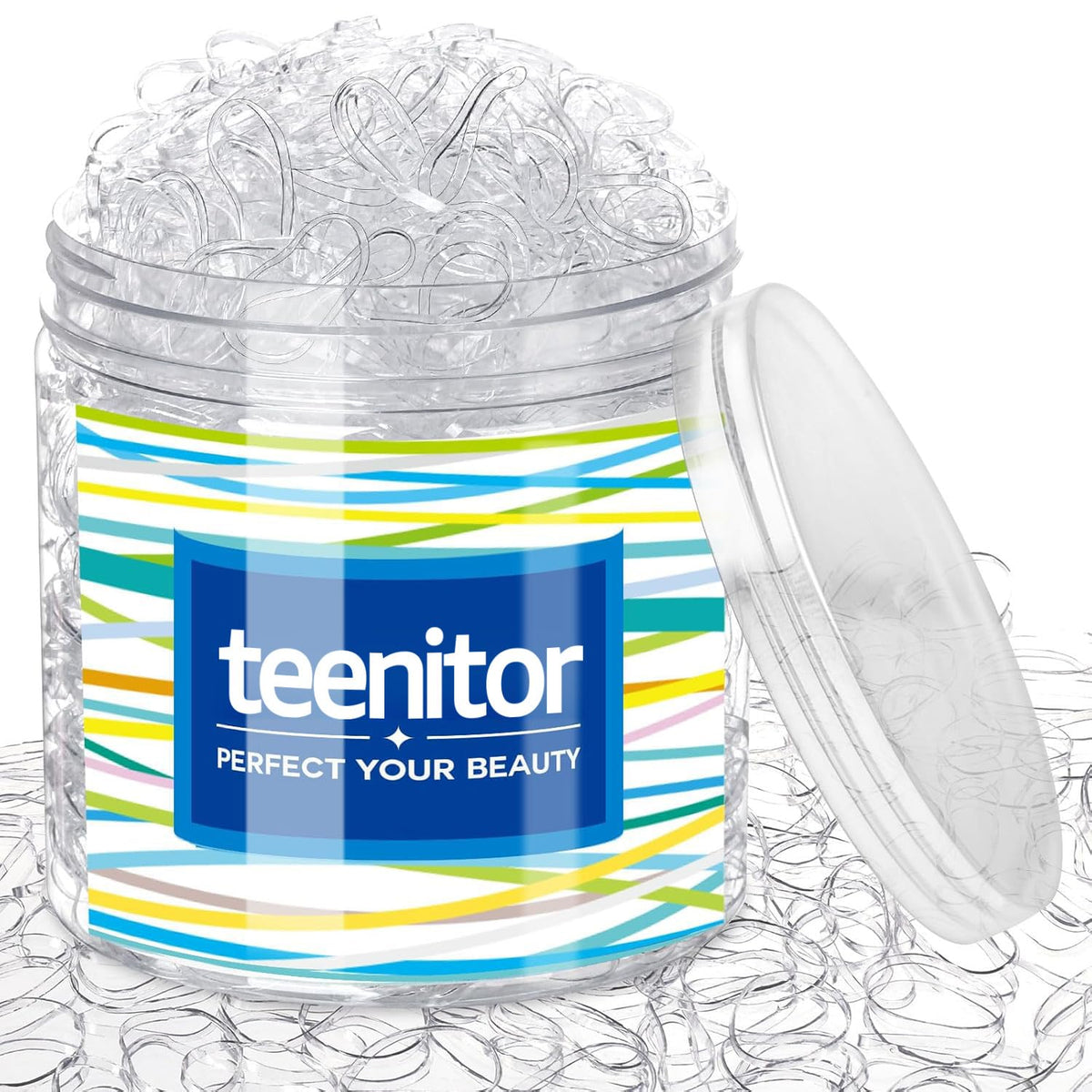 Élastiques à cheveux Teenitor transparents dans un conteneur