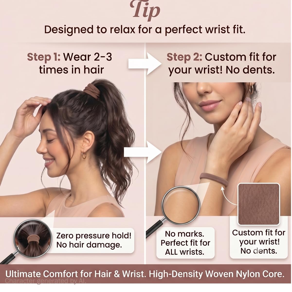 Élastiques à cheveux Vrose Flosi en utilisation avec un chignon