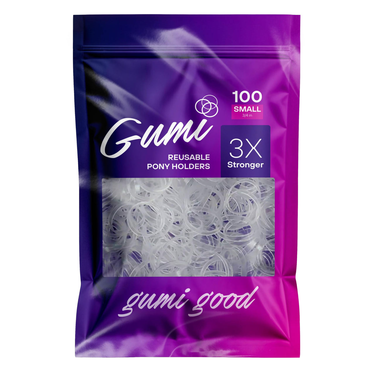 Élastiques clairs Gumi good 3/4 pouce en vue de face