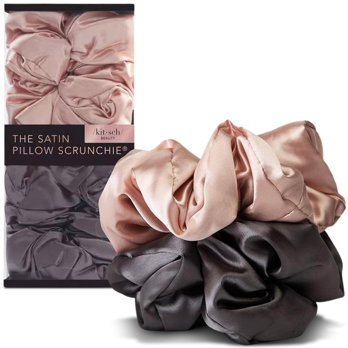 Élastiques en satin Kitsch couleur rose et charbon, vue de face