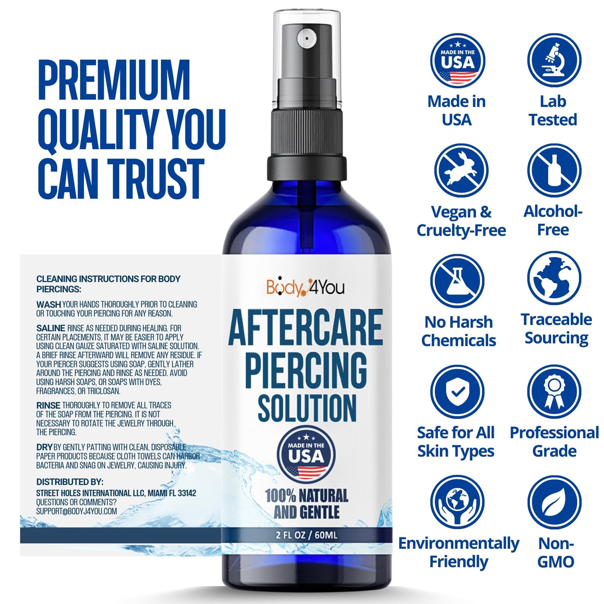 Éléments de soin pour piercings avec spray BodyJ4You