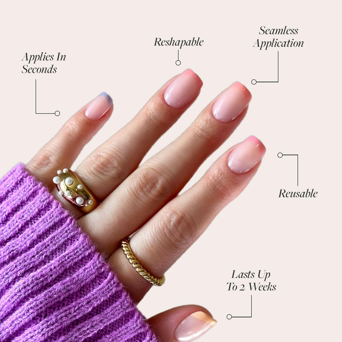 Éléments du kit d'ongles press-on, colle et lime à ongles