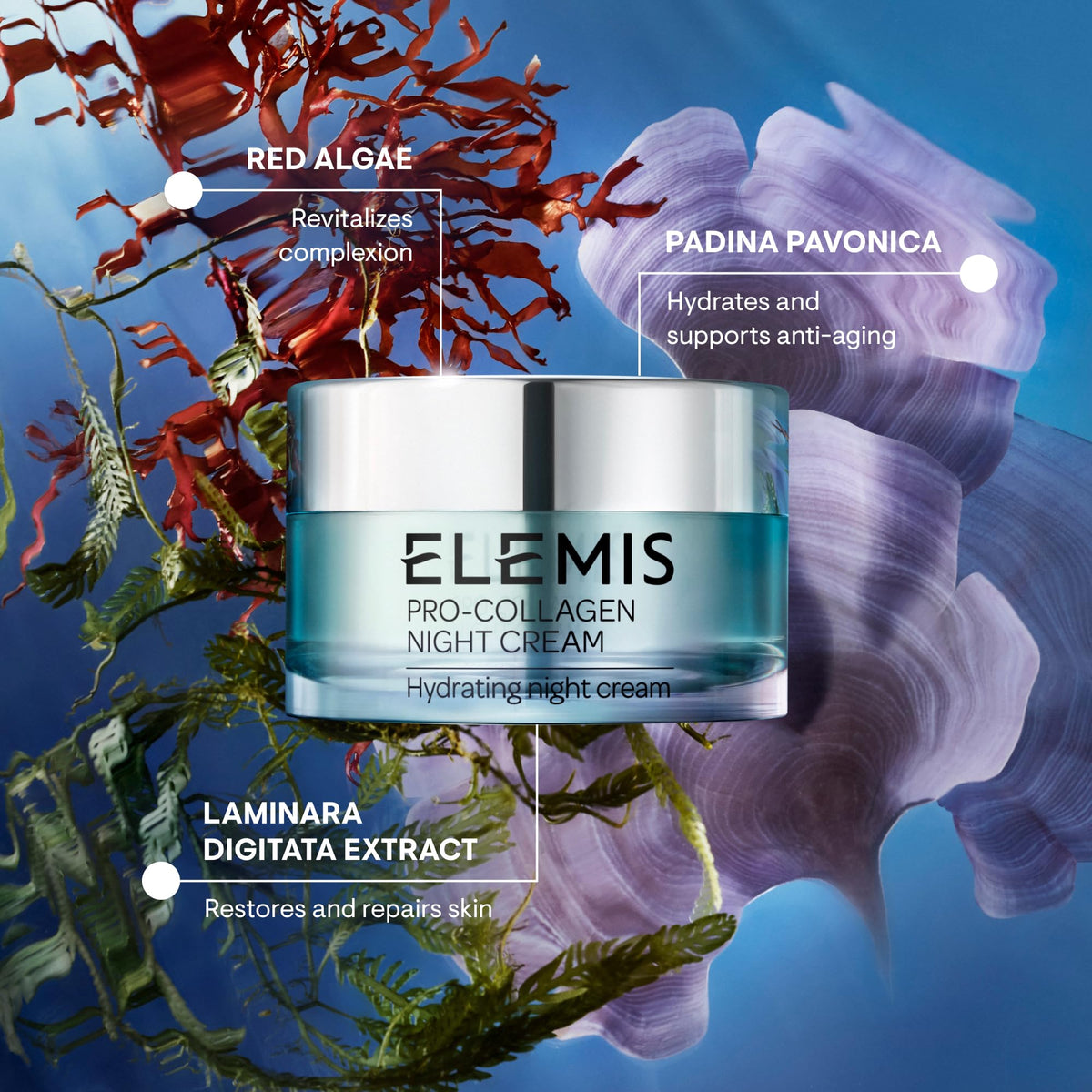 ELEMIS Crème de Nuit Pro-Collagène 50ml sur une surface de marbre