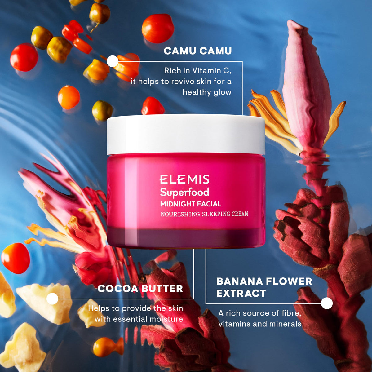 ELEMIS Superfood Midnight Facial crème 50ml sur une table de nuit