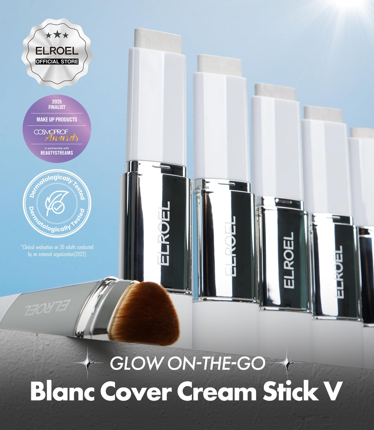 ELROEL Blanc Cover Stick V ouvert montrant le bâton de fond de teint