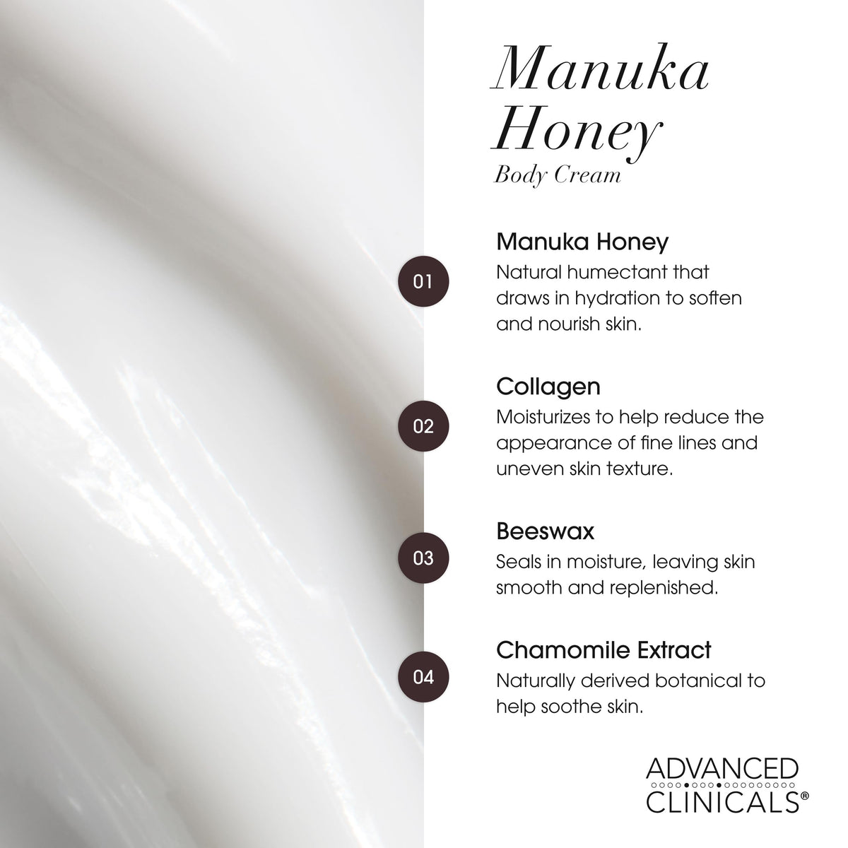 Emballage de la Crème Corporelle Miel de Manuka 500g