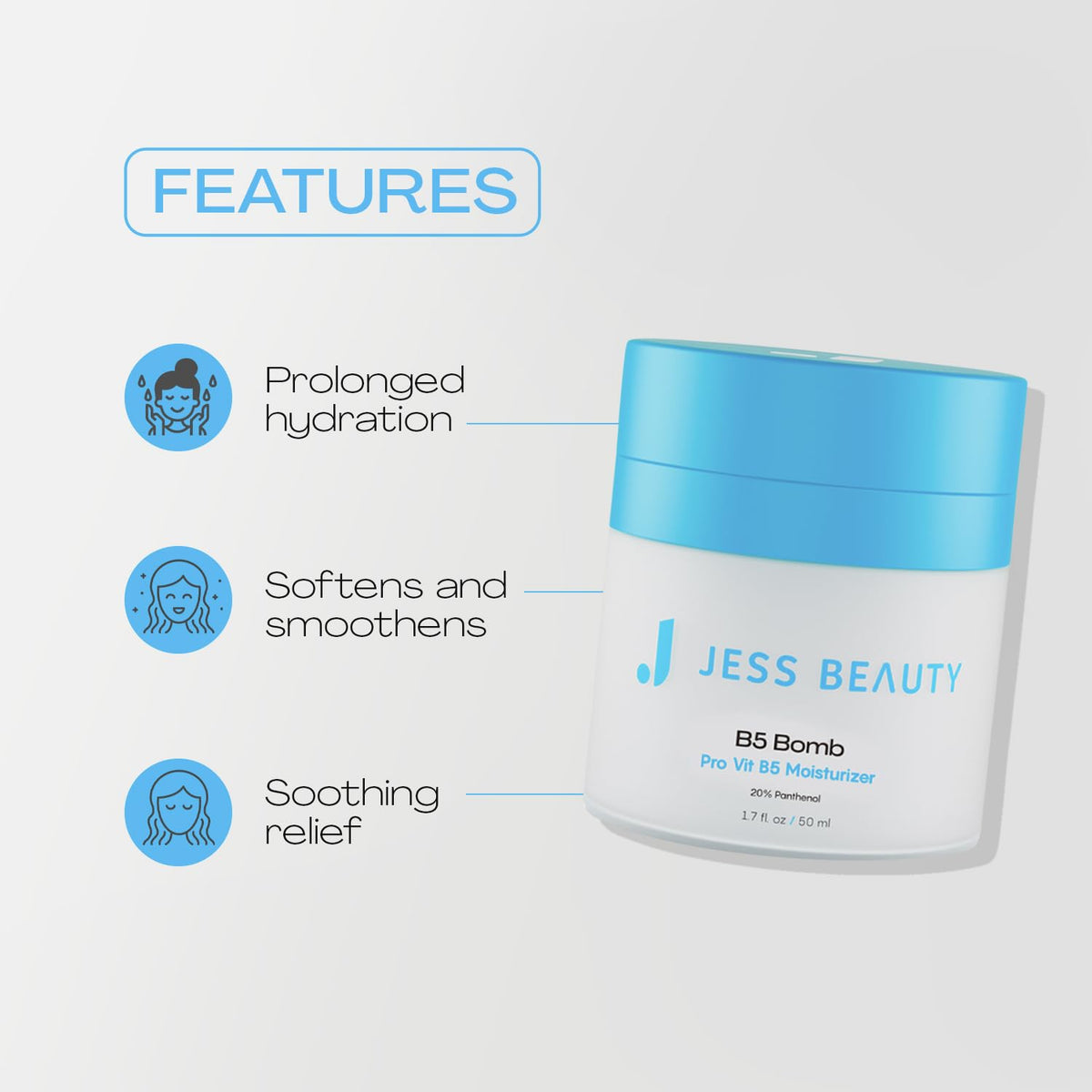 Emballage de la crème JESS BEAUTY B5 Bomb sur fond blanc