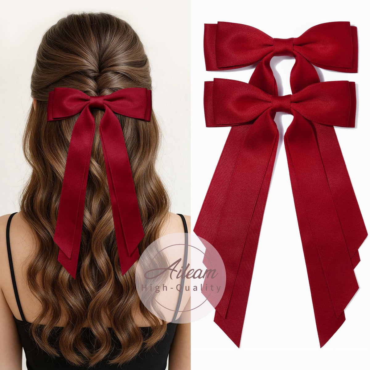 Emballage des Bows à Cheveux Satin Rouge Aileam