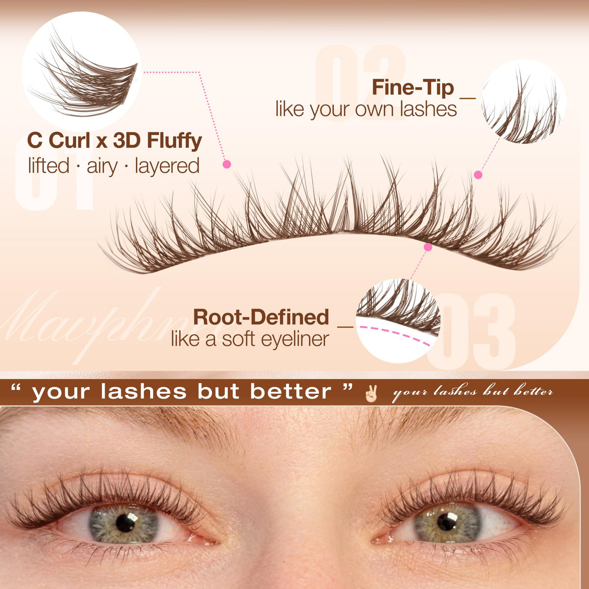 Emballage des cils à franges marron Mavphnee 10MM