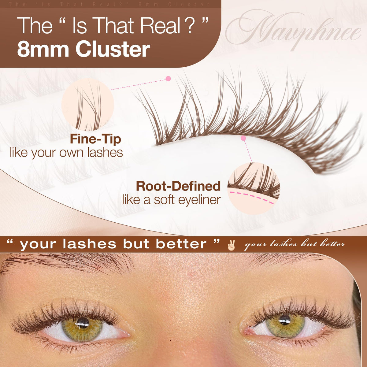 Emballage des cils postiches Mavphnee avec description