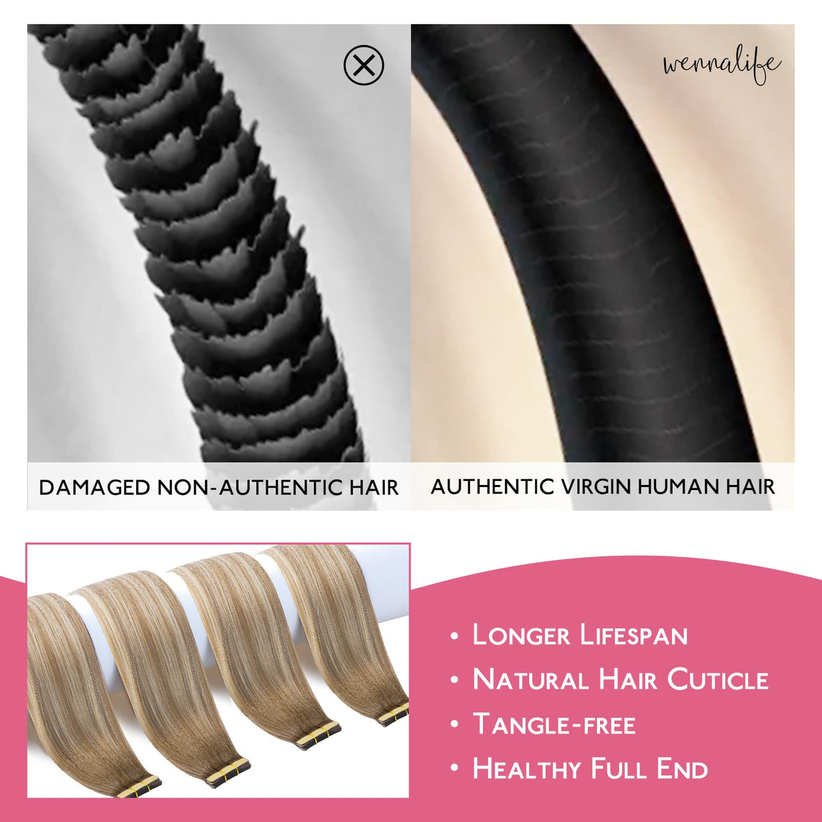Emballage des extensions capillaires tape in Wennalife