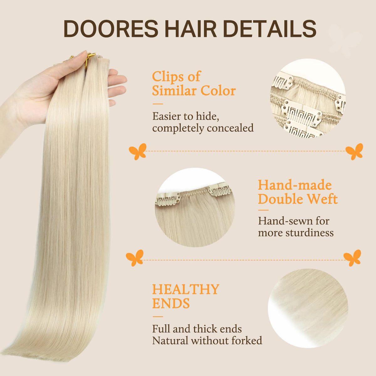 Emballage des extensions de cheveux DOORES avec instructions