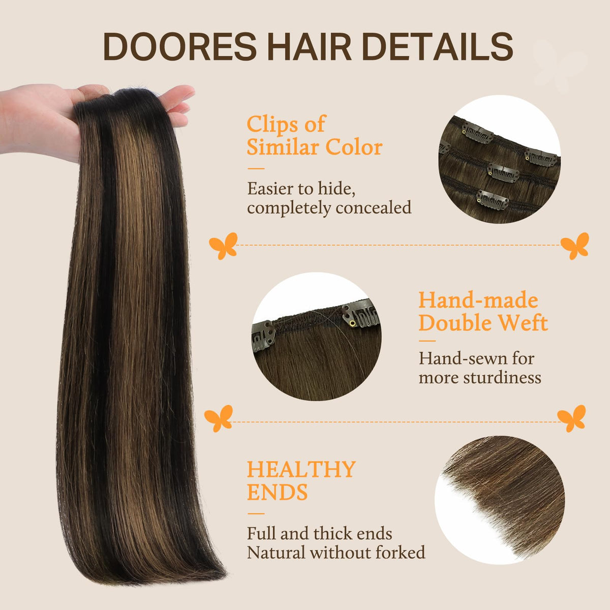Emballage des extensions de cheveux DOORES avec instructions