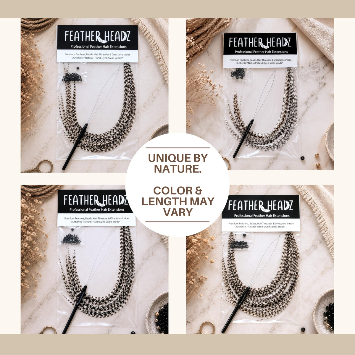 Emballage des extensions de cheveux en plumes Grizzly