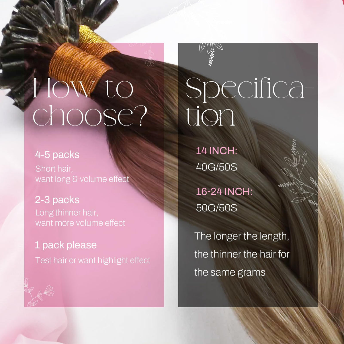 Emballage des extensions de cheveux Moresoo K Tip 16 pouces