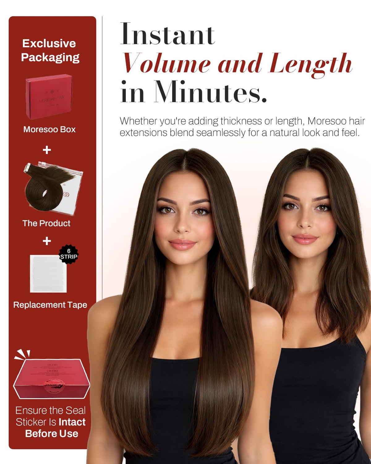 Emballage des extensions de cheveux Moresoo marron foncé