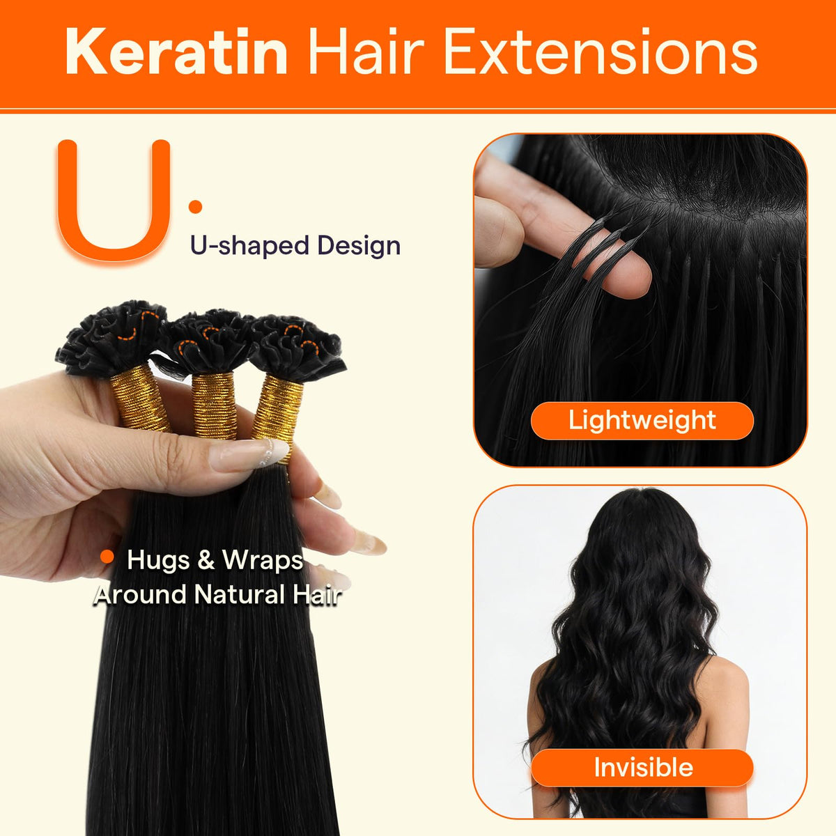 Emballage des extensions de cheveux U Tip Full Shine 50G