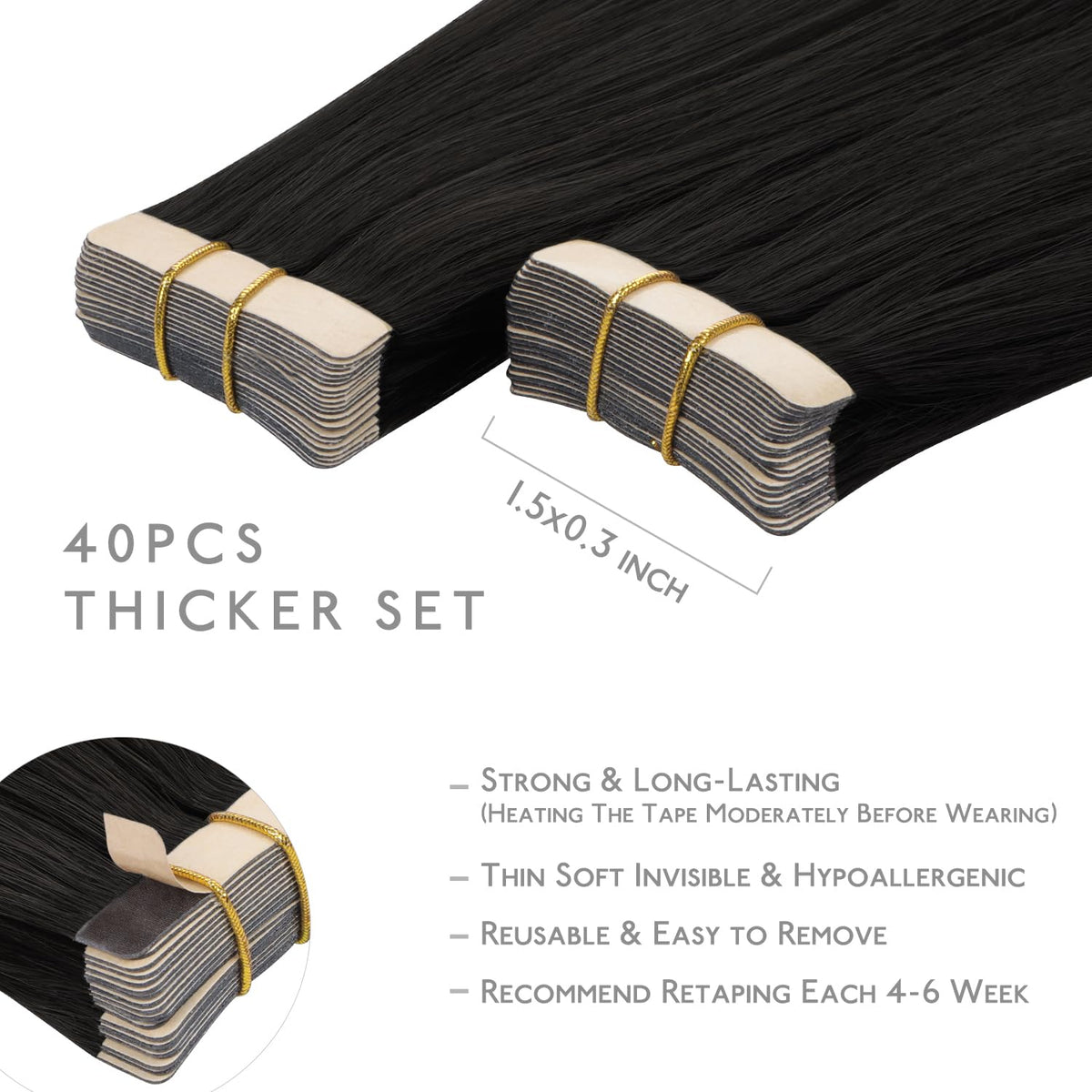 Emballage des extensions de cheveux Wennalife avec instructions de soin