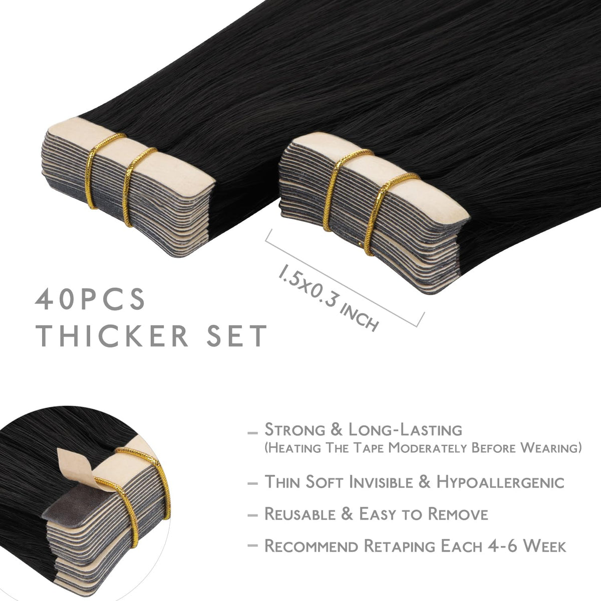 Emballage des extensions de cheveux Wennalife noir profond