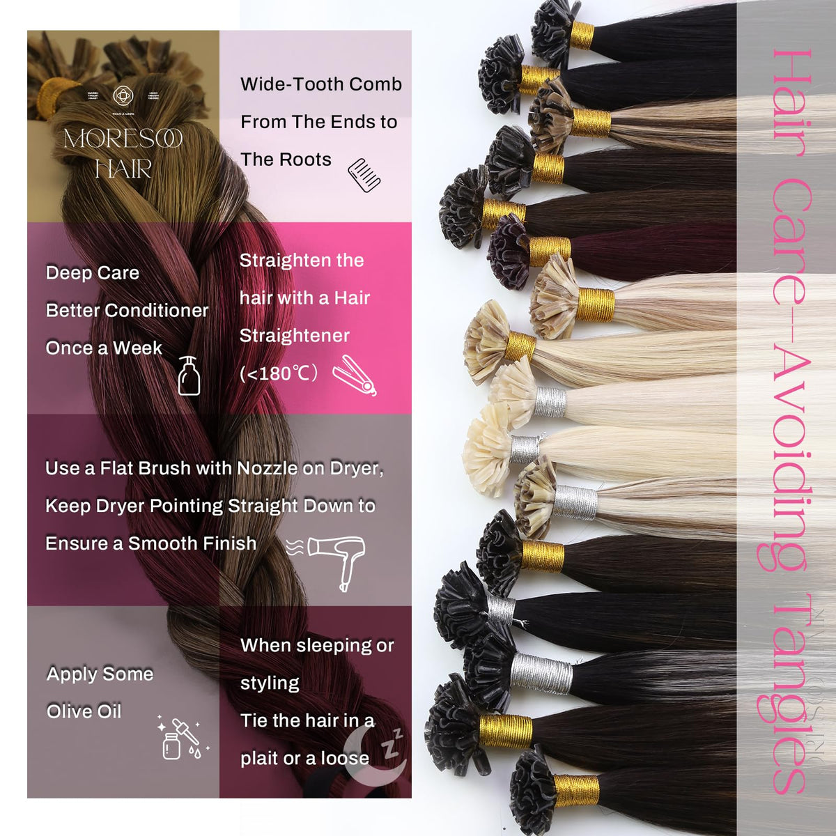 Emballage des extensions Moresoo K Tip cheveux humains