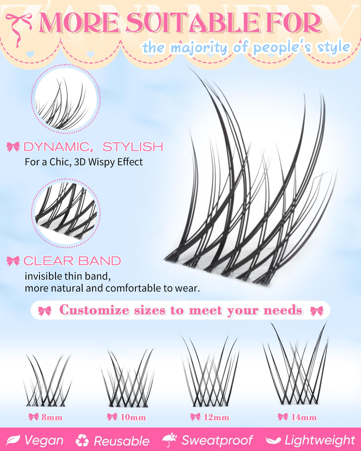 Emballage des faux cils zanlufly, dimensions 14,4 × 7,6 × 1,7 cm