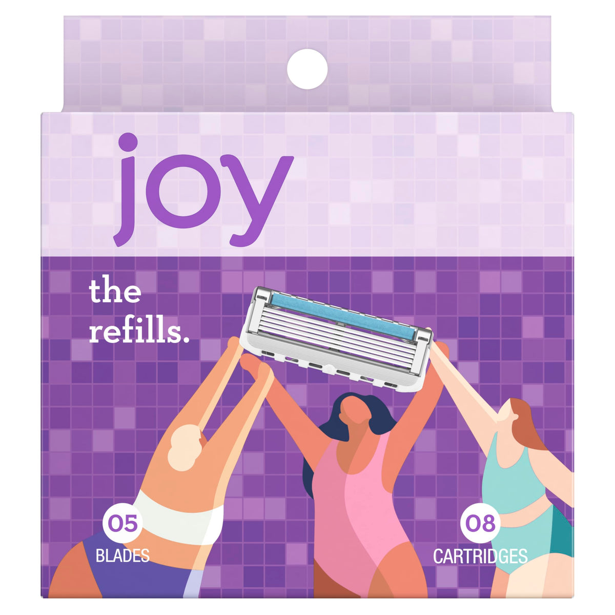 Emballage des recharges de rasoirs JOY avec mention cruelty-free