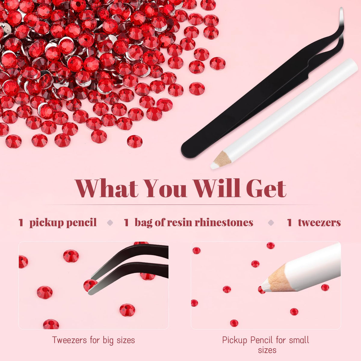 Emballage des strass en résine rouge avec accessoires inclus