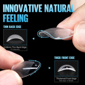 Emballage des tips d'ongles TOMICCA, montrant les différentes tailles