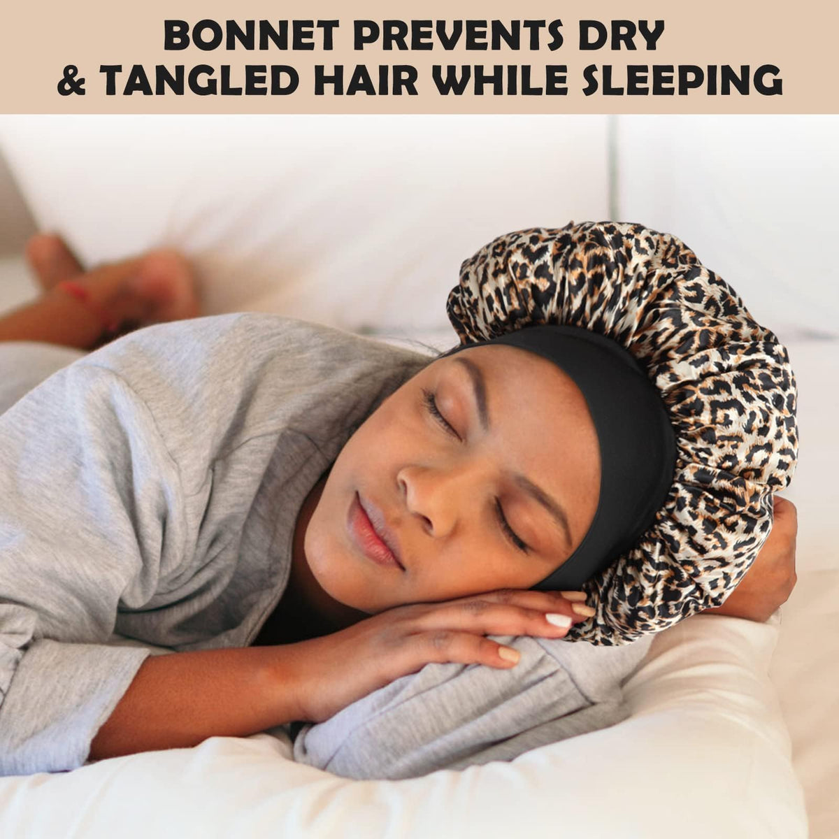 Emballage du bonnet en satin ZHENSILK noir léopard