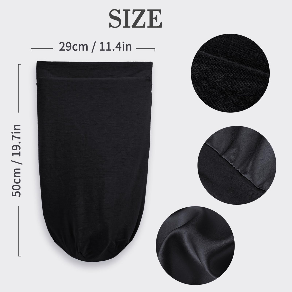 Emballage du bonnet long en satin Fittia, prêt à offrir