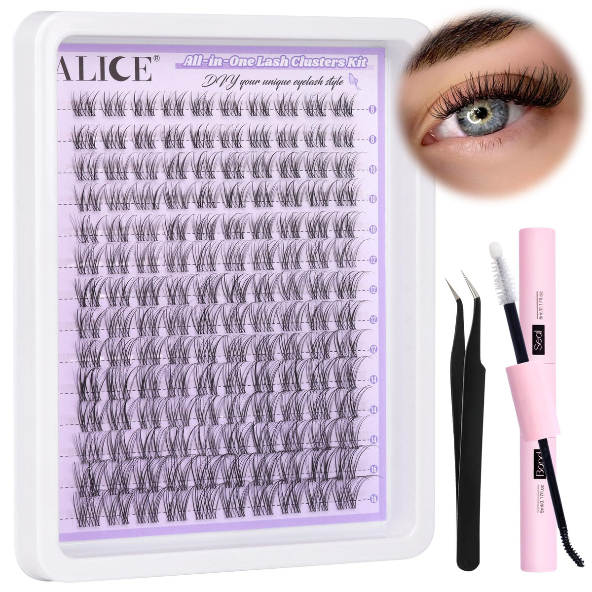 Emballage du kit de cils en grappes ALICE