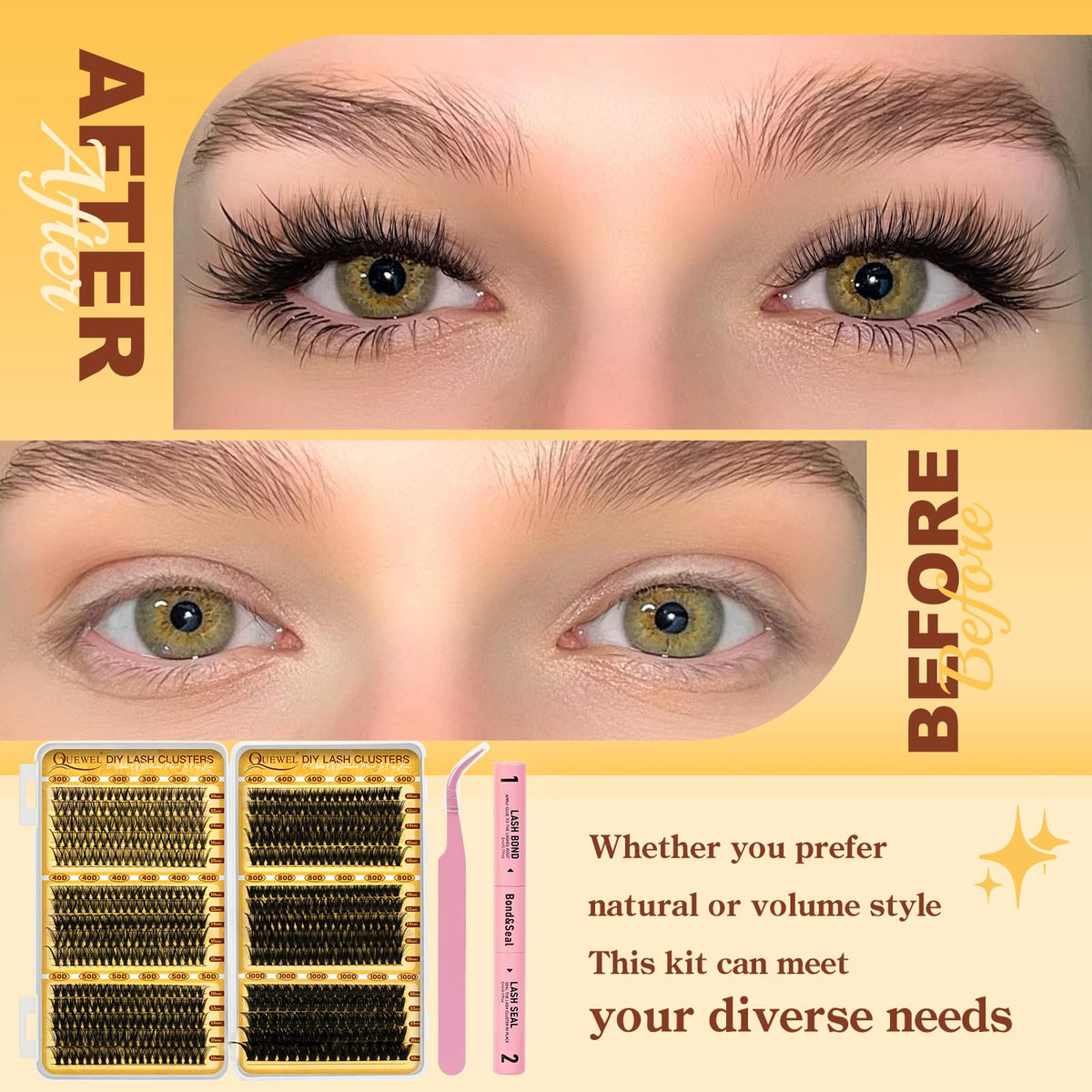 Emballage du Kit de Clusters de Cils QUEWEL
