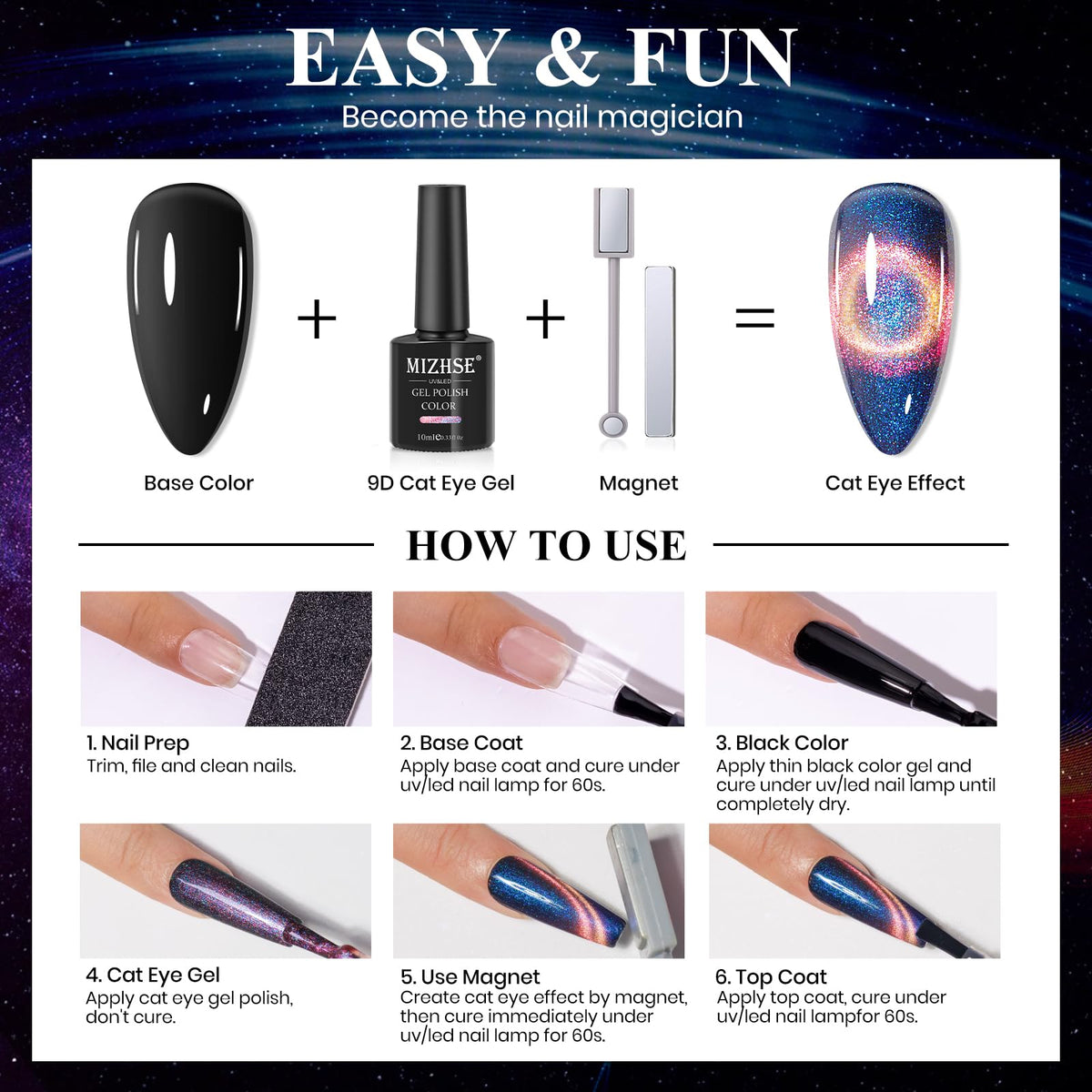 Emballage du kit de vernis gel MIZHSE 9D Cat Eye