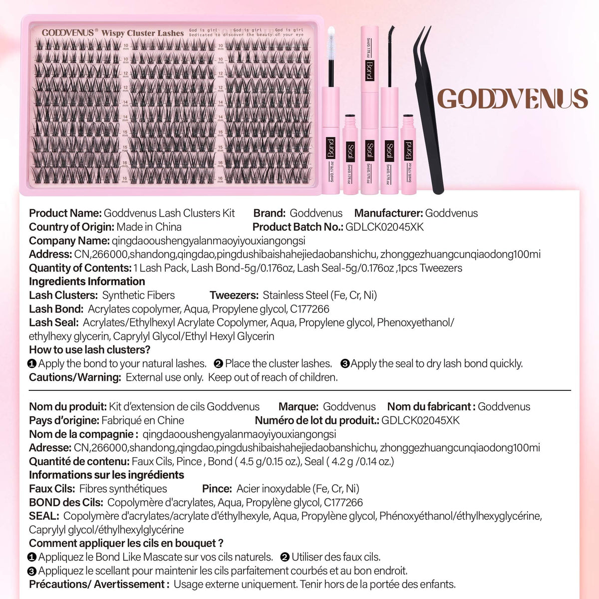 Emballage du kit Goddvenus montrant le contenu