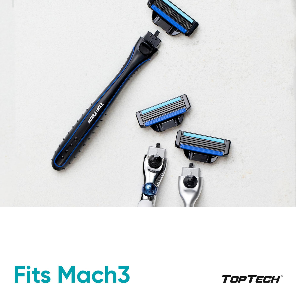 Emballage du rasoir Toptech avec 8 cartouches