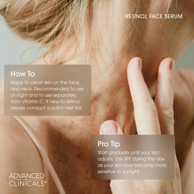 Emballage du sérum retinol Advanced Clinicals avec détails du produit