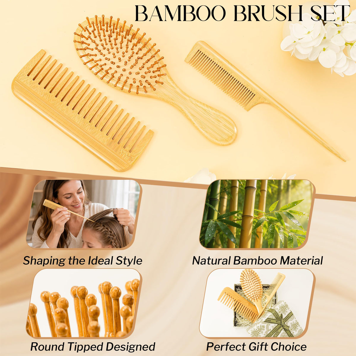 Emballage élégant du set de brosses en bambou GAINWELL