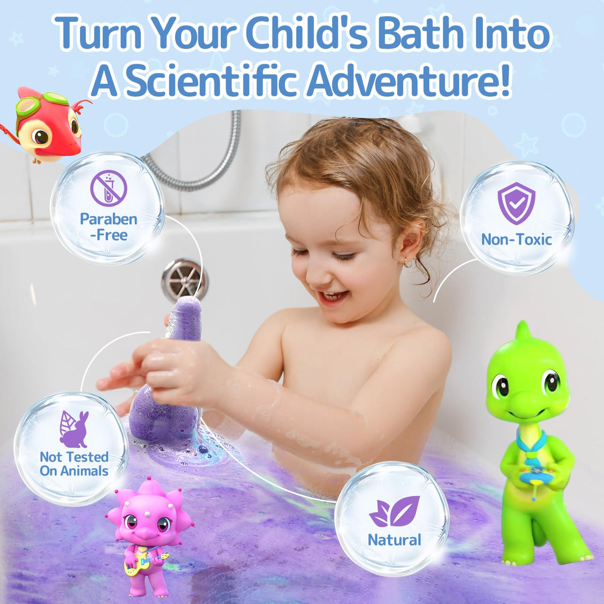 Enfant jouant avec les potions de bain SWCANDY