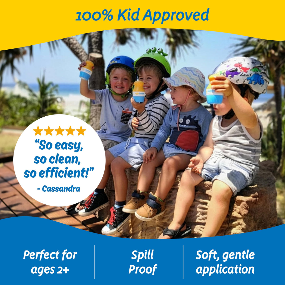 Enfants utilisant l'applicateur de crème solaire Solar Buddies
