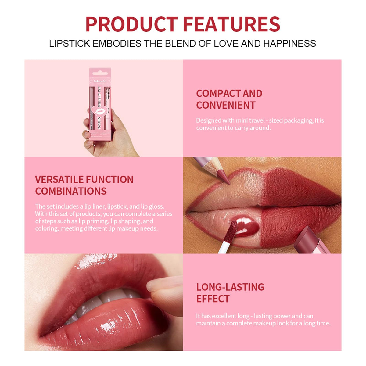 Ensemble BestLand avec crayon, rouge et gloss sur fond neutre