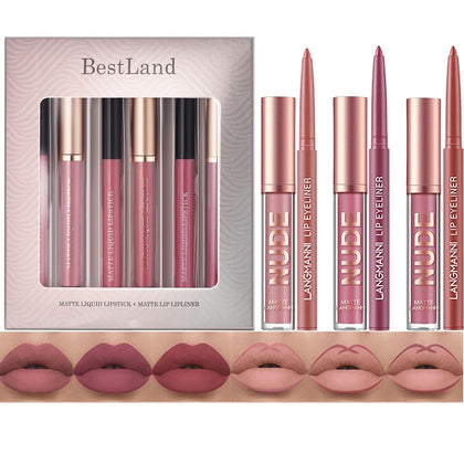 Ensemble BestLand de 6 rouges à lèvres mats et crayons à lèvres sur fond blanc