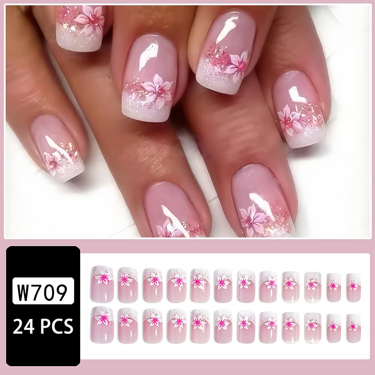 Ensemble comprenant 24 faux ongles et accessoires